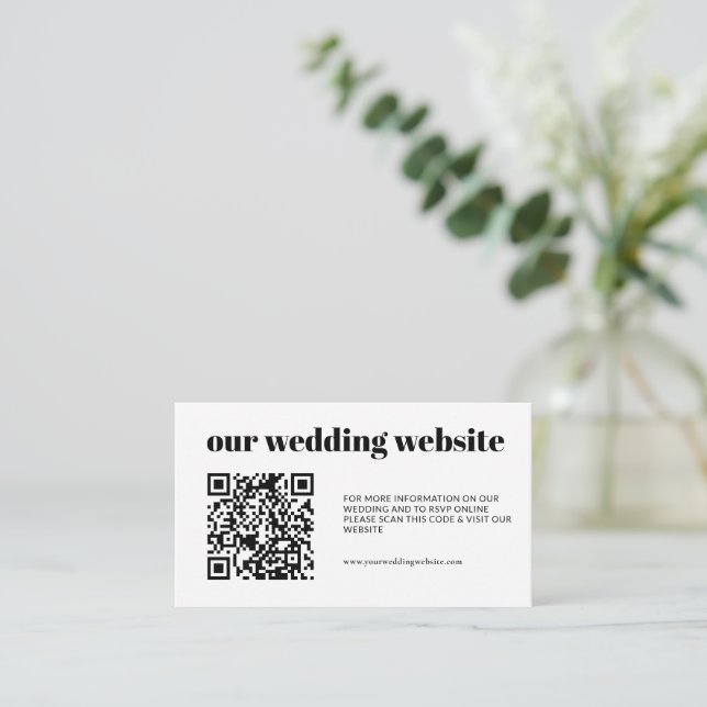 Einfache Elegante Schwarz-Weiß-UAWG QR-Hochzeit Begleitkarte (Stehend Vorderseite)