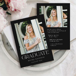 Einfache Elegante Schwarz-weiße Foto Graduation Pa Einladung