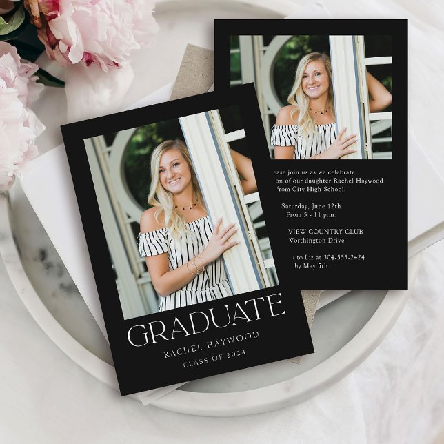 Einfache Elegante Schwarz-weiße Foto Graduation Pa Einladung (Von Creator hochgeladen)