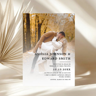 Einfache, elegante Schwarz-weiße Foto Hochzeit Einladung