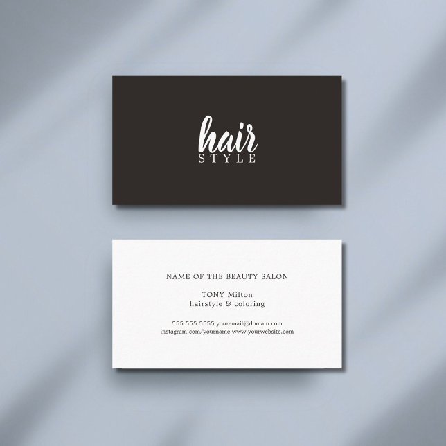 Einfache Elegante Schwarz-weiße Haarstylistin Visitenkarte (Von Creator hochgeladen)