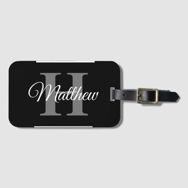 Einfache, elegante Schwarz-weiße Monogram fett Kla Gepäckanhänger (Vorderseite (Horizontal))
