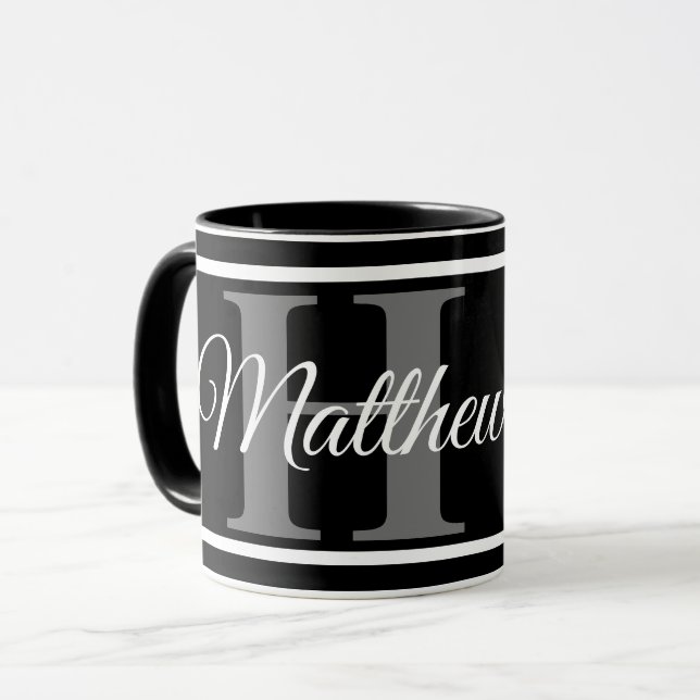 Einfache, elegante Schwarz-weiße Monogram fett Kla Tasse (Vorderseite Links)