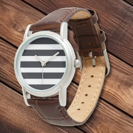 Einfache Elegante Schwarz-weiße Streifen Leder Armbanduhr