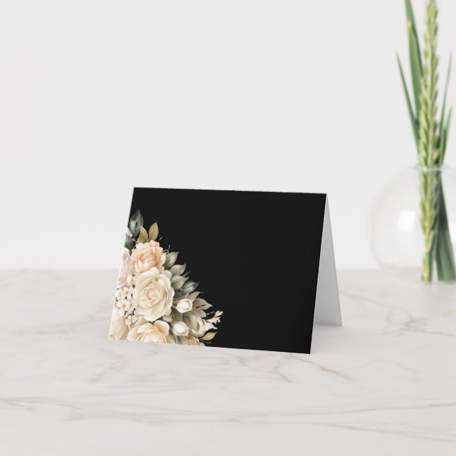 Einfache elegante schwarze Blütenkarte Dankeskarte (Vorderseite)