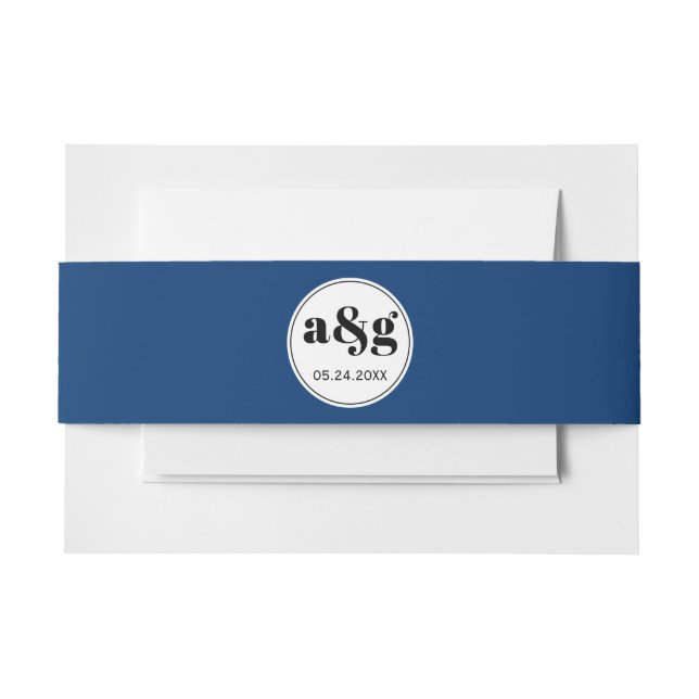 Einfache elegante schwarze Initialen blaue Hochzei Einladungsbanderole (Vorderseite Beispiel)