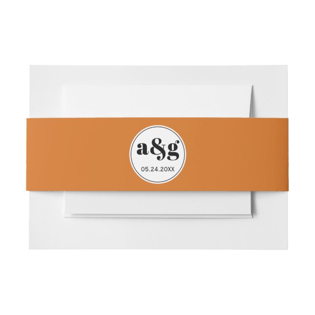 Einfache elegante schwarze Initialen orange Hochze Einladungsbanderole (Vorderseite Beispiel)