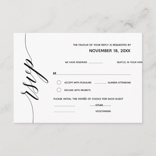 Einfache elegante schwarze Kalligrafie, Hochzeitss Begleitkarte (Vorderseite)