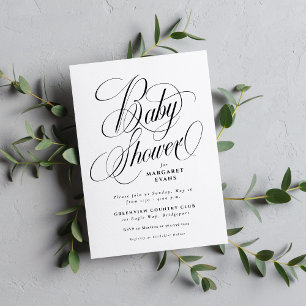 Einfache elegante schwarze und weiße Babyparty Einladung