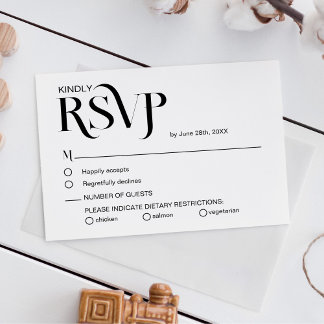 Einfache elegante schwarze und weiße Hochzeits-RSV RSVP Karte