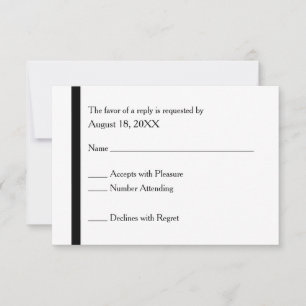 Einfache elegante schwarze und weiße Hochzeits-RSV RSVP Karte