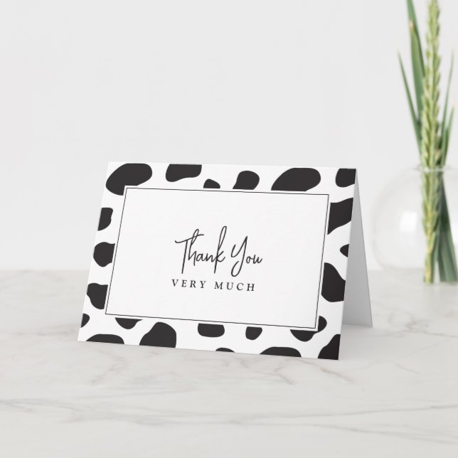 Einfache, elegante schwarze und weiße Kuh als Gebu Dankeskarte (Vorderseite)