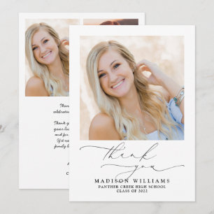 Einfache Elegante Script 3 Foto Abschluss Dankeskarte