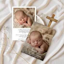 Einfache elegante Script Baby Boy Two Foto Taufe Einladung