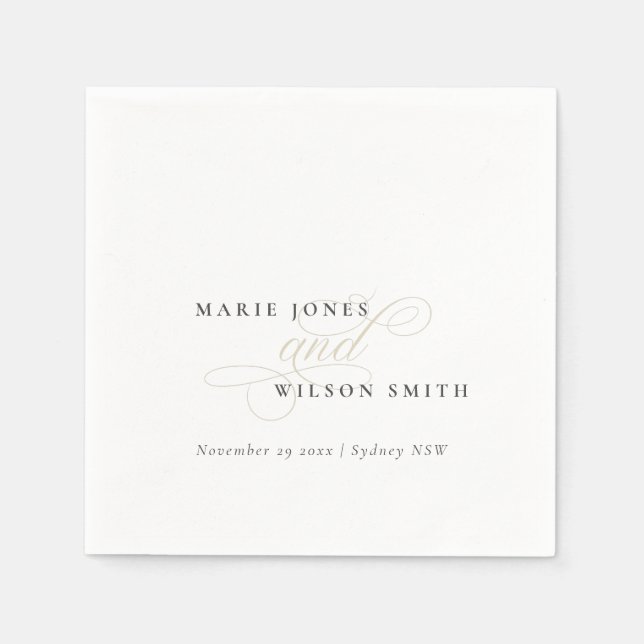 Einfache, elegante Script Black & White Wedding Serviette (Vorderseite)