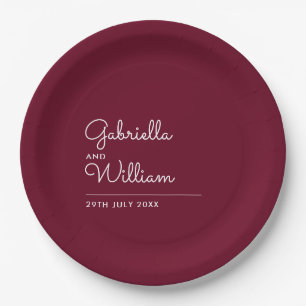 Einfache, elegante Script Burgundy Wedding Pappteller