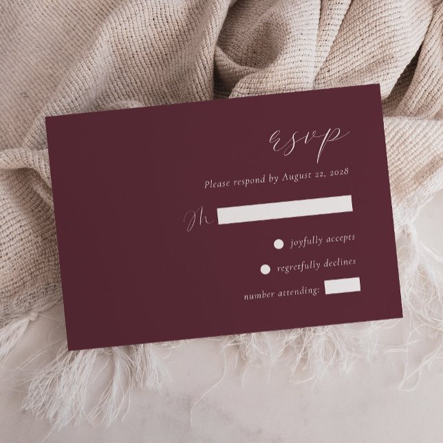 Einfache, elegante Script Burgundy Wedding RSVP Karte (Von Creator hochgeladen)