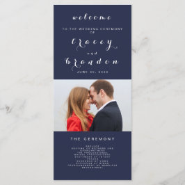 Einfache Elegante Script Foto Navy Blue Wedding Programm