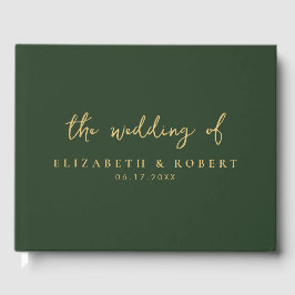 Einfache, elegante Script Green Gold Hochzeit Gästebuch
