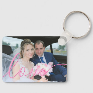 Einfache, elegante Script-Hochzeit Foto Rosa Liebe Schlüsselanhänger