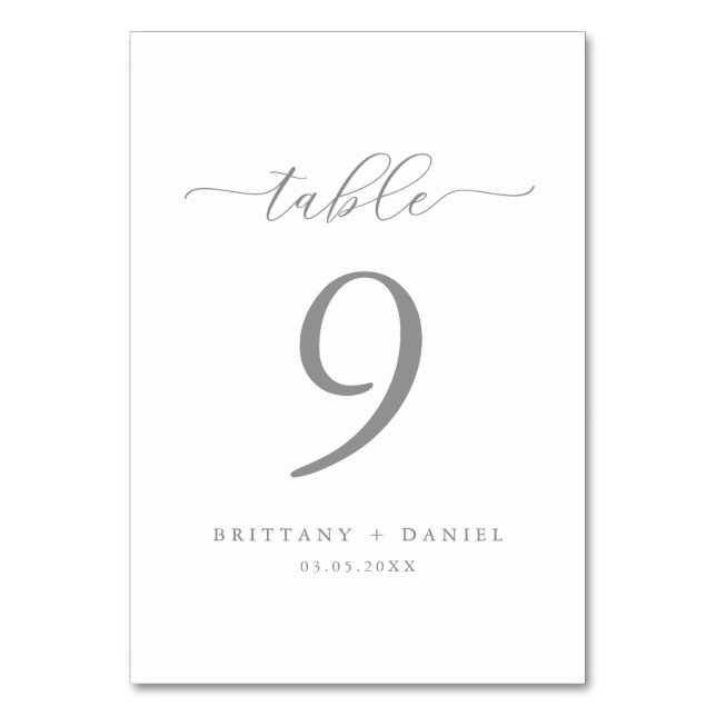 Einfache, elegante Script-Hochzeitkarte für die Ti Tischnummer (Vorderseite)