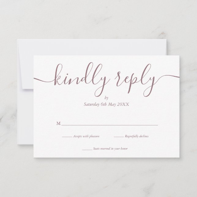 Einfache Elegante Script Mauve RSVP Karte (Vorderseite)