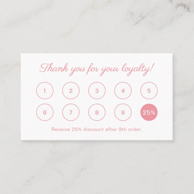 Einfache, elegante Script Monogram Logo Peach Pink Treuekarte (Vorderseite)