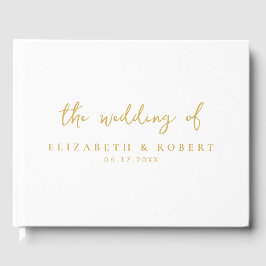 Einfache, elegante Script Sage White Gold Hochzeit Gästebuch