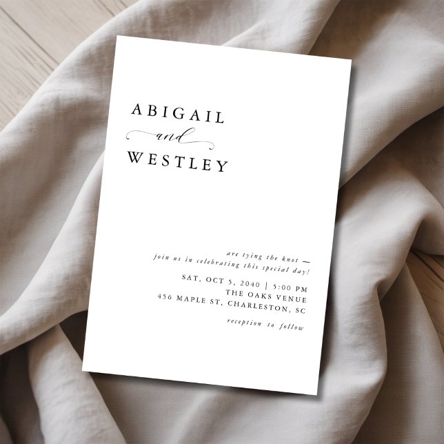 Einfache, elegante Script Schwarz und Weiß Hochzei Einladung (Von Creator hochgeladen)