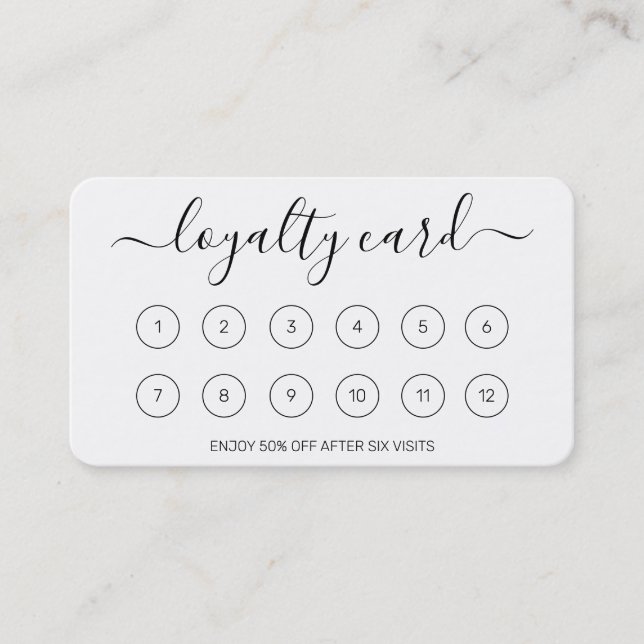 Einfache elegante Script White Loyalty Card Treuekarte (Vorderseite)