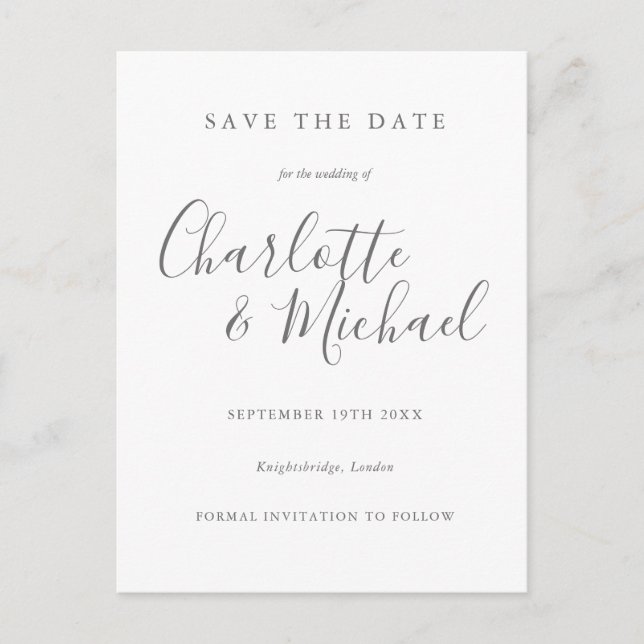Einfache elegante Signature-Script-Save the Date-K Ankündigungspostkarte (Vorderseite)