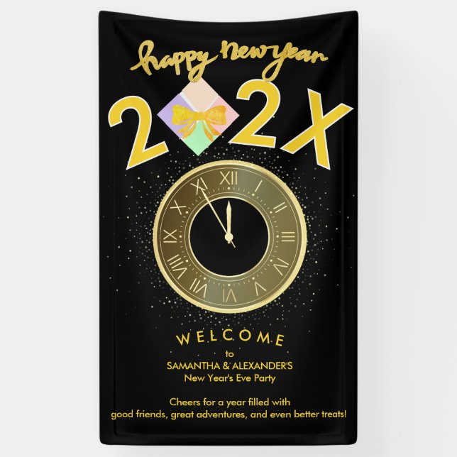 Einfache Elegante Silvester Geschenkboxen Willkomm Banner (Vertikal)