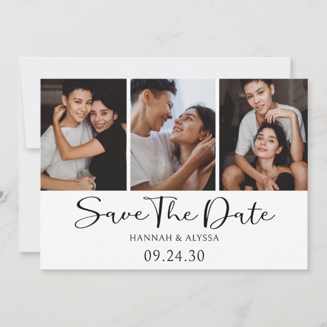 Einfache, elegante Skript-Foto-LGBTQ Save The Date (Vorderseite)