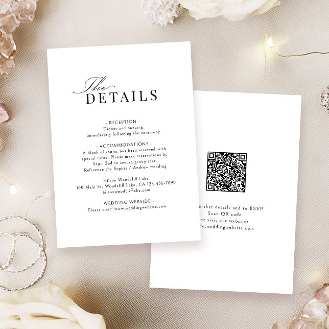 Einfache elegante Skript-Typografie QR-Code-Detail Mitteilungskarte (Simple Graceful Script Typography QR Code Details Note Card)