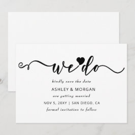 Einfache, elegante Skripte Schwarz und Weiß Herz m Save The Date