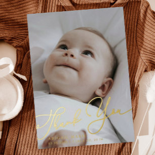 Einfache elegante Skripte Vielen Dank Baby Ankündi Folieneinladung
