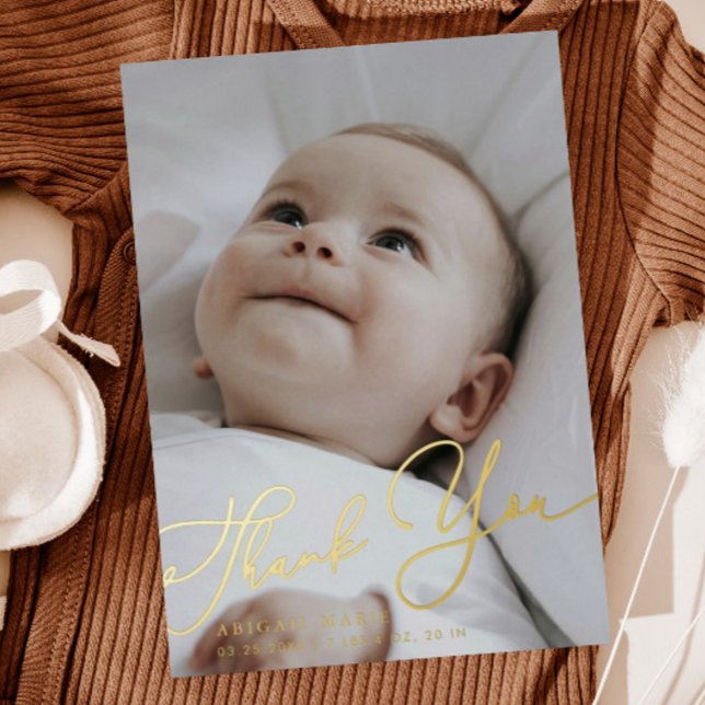 Einfache elegante Skripte Vielen Dank Baby Ankündi Folieneinladung (Von Creator hochgeladen)