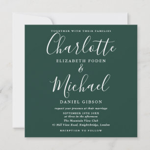 Einfache elegante smaragdgrüne Schrift Hochzeit Einladung