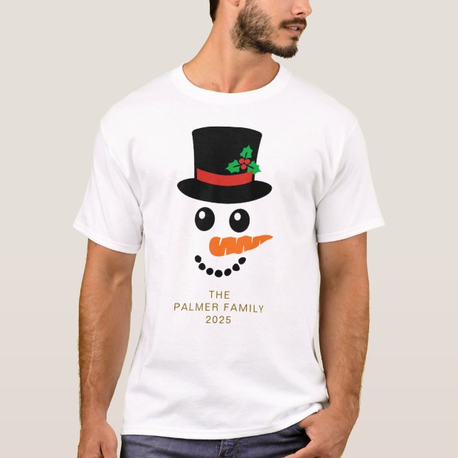 Einfache Elegante Snowman Weihnachtsfamilie T-Shirt (Vorderseite)