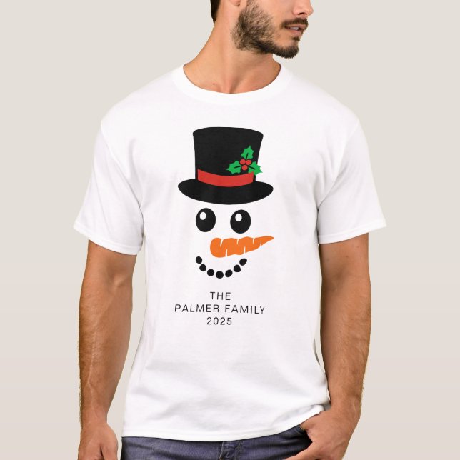 Einfache Elegante Snowman Weihnachtsfamilie T-Shirt (Vorderseite)
