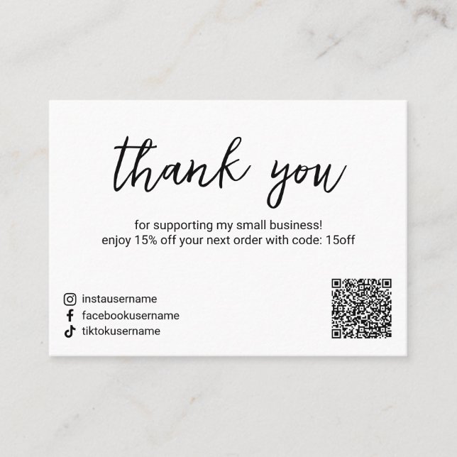 Einfache Elegante Social Media Icons QR Code Moder Rabattkarte (Vorderseite)