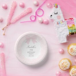 Einfache Elegante Soft Pastel Pink Bow Girl Geburt Pappteller