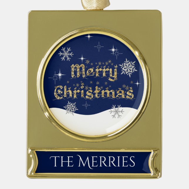 Einfache Elegante Sparkling Weihnachten Glitzer Sp Banner-Ornament Gold (Vorderseite)