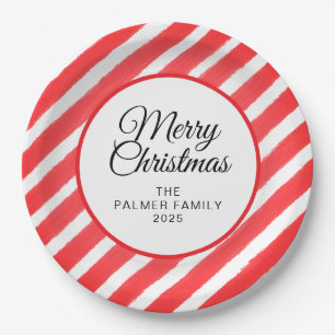 Einfache elegante Streifen Weihnachtsfamilienname Pappteller