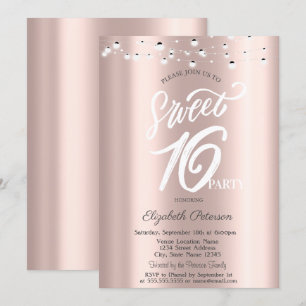Einfache Elegante String Lights Rose Gold Sweet 16 Einladung