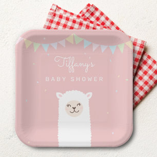 Einfache Elegante Sweet Alpaca Llama Girl Babydusc Pappteller