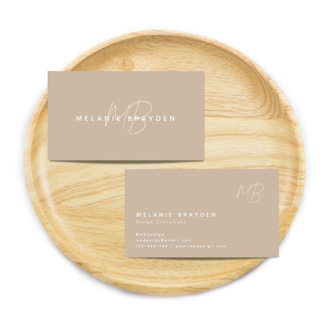 Einfache Elegante Taupe Minimalistisch zwei Monogr Visitenkarte (Von Creator hochgeladen)