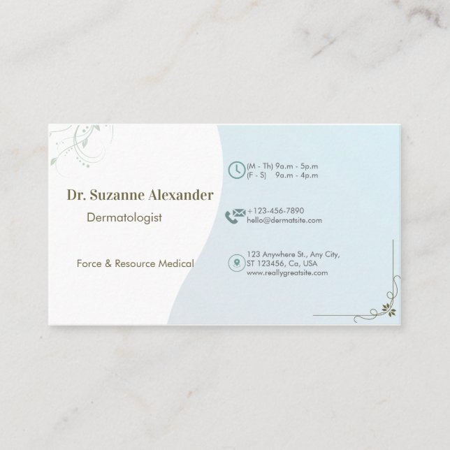 Einfache elegante Terminkarte für Dermatologen Visitenkarte (Vorderseite)