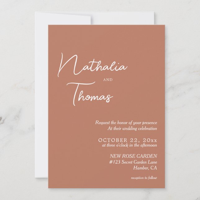 Einfache Elegante Terracotta Foto Hochzeit Einladung (Vorderseite)