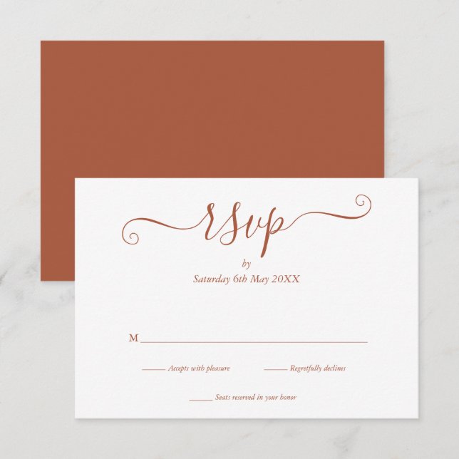 Einfache Elegante Terracotta Hochzeitsskript RSVP Karte (Vorne/Hinten)